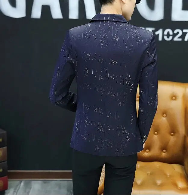 Autumn 2024 New Men's Fashion Print Men Casual Business Blazer Mens Slim Suit Jacket White Male Thin Coat