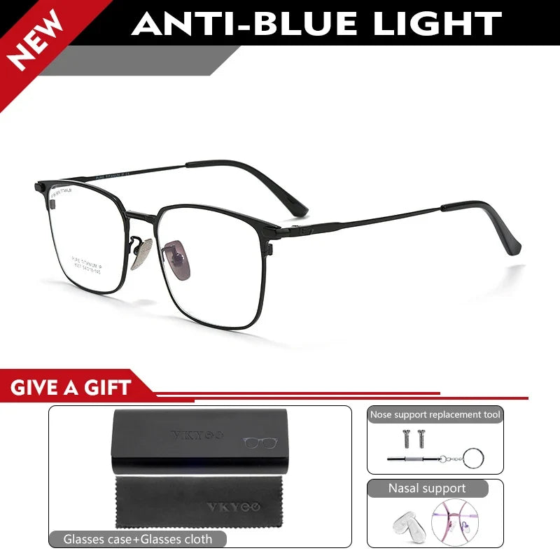 Fashion Square Pure Titanium Frame Simple Design Men's Anti-blue Light Glasses Can Be Customized Prescription 8007TS