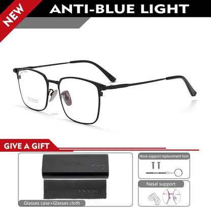 Fashion Square Pure Titanium Frame Simple Design Men's Anti-blue Light Glasses Can Be Customized Prescription 8007TS