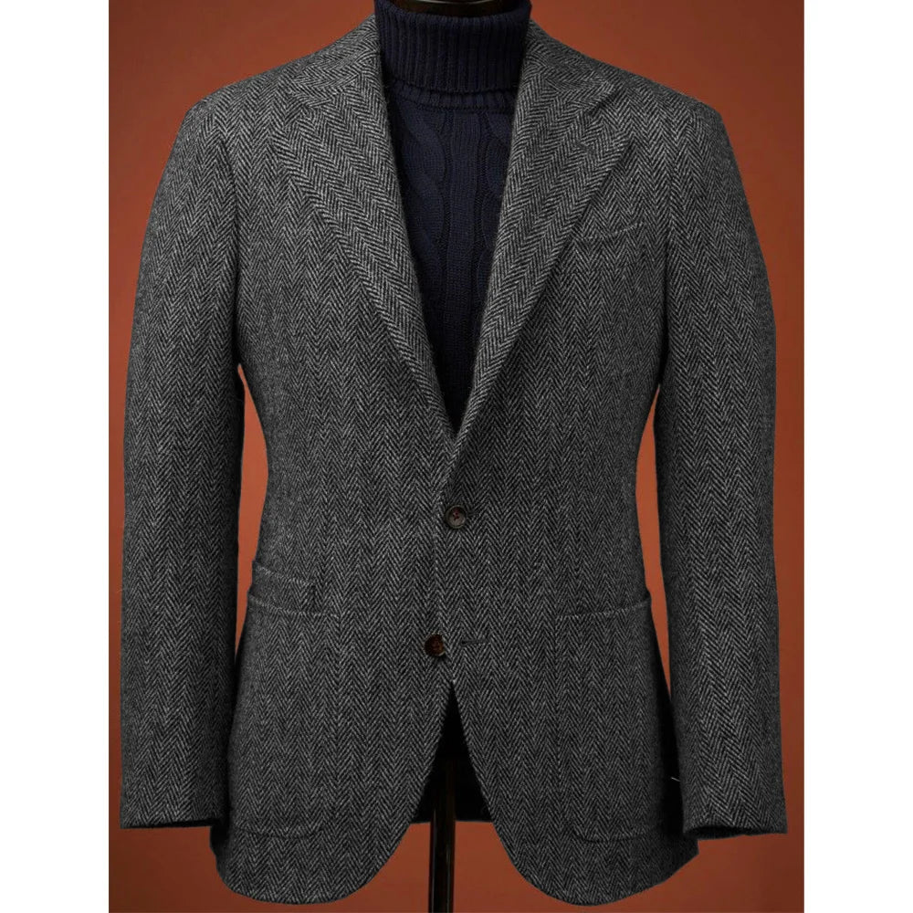 Herringbone Slim Fit Suit Jacket For Men's Single Breasted Business Blazer Casual Jacket Fashion Comfortable Elegant Mens