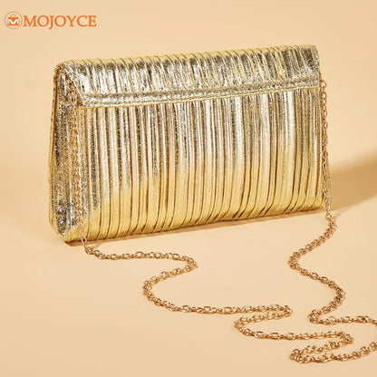 Luxury Envelope Banquet Bags Shiny Metallic PU Evening Clutch Bags High-end Flap Chain Shoulder Bag Women's Wedding Party Purses