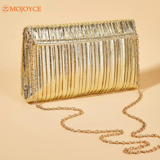 Luxury Envelope Banquet Bags Shiny Metallic PU Evening Clutch Bags High-end Flap Chain Shoulder Bag Women's Wedding Party Purses
