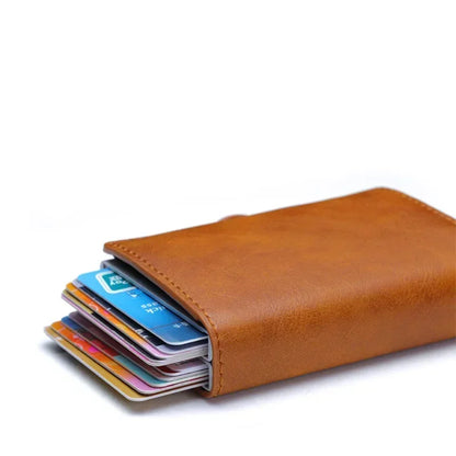 DIENQI-Carbon Credit Card Holder Men Wallet RFID PU Leather Metal Hasp Wallet Male Purse Minimalist Gifts for Men Carteiras