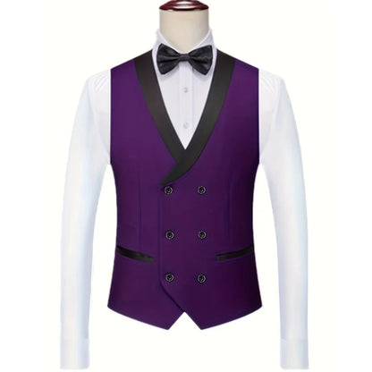 Men Vest White With Black Lapel Double Button Waistcoat For Wedding Birthday Banquet Party Business Work Daily Men Suit Vest