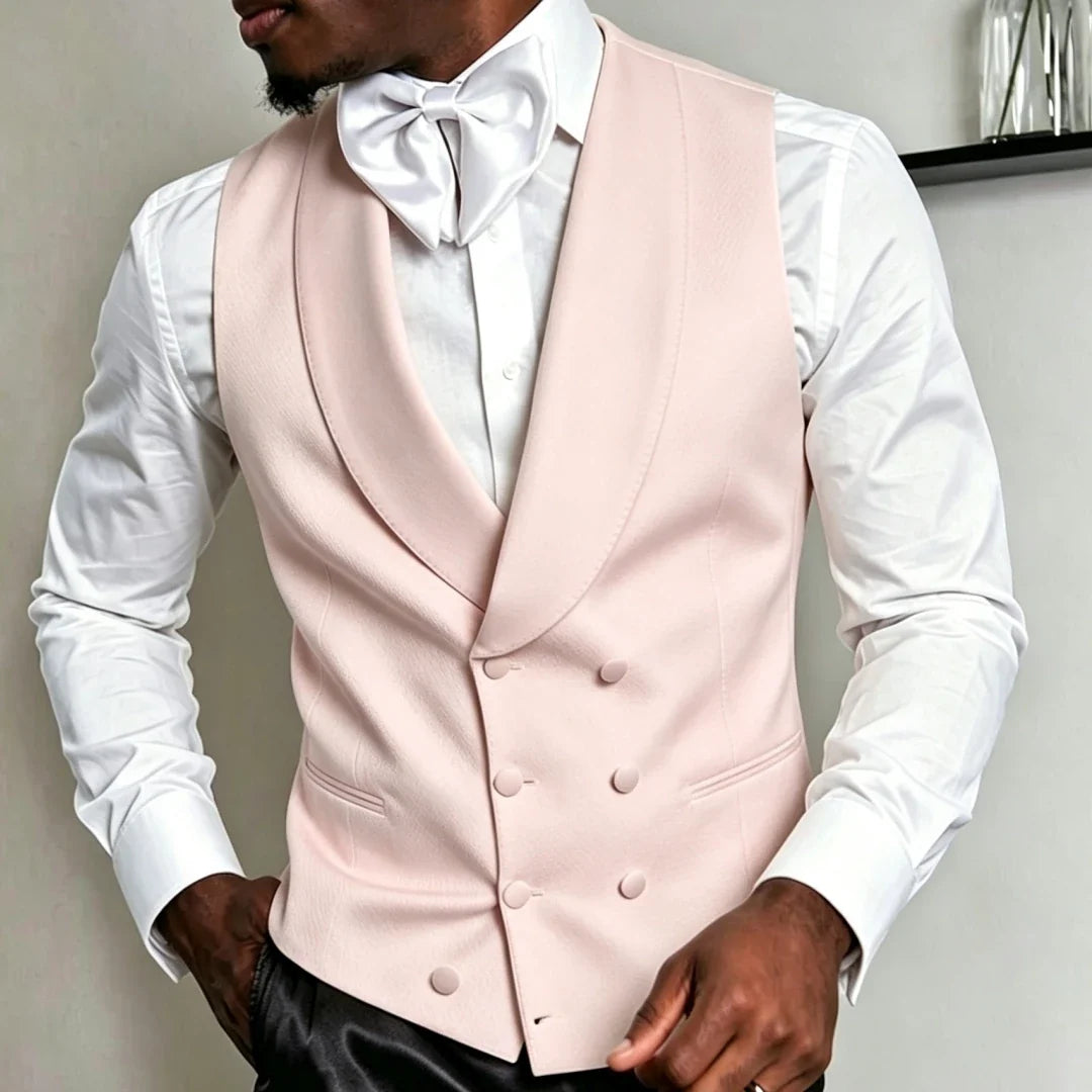 Men Vest White Double Breasted Solid With Lapel Waistcoat For Wedding Banquet Business Work Office Casual Daily Men Suit Vest