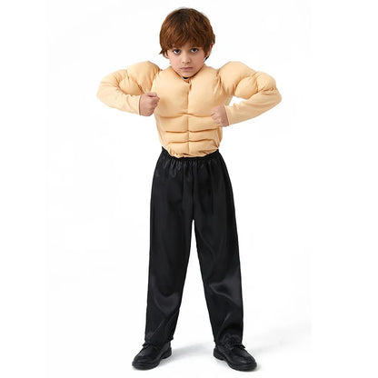 Superhero Muscle Costume Boy Cosplay Funny Fake Pectoral Muscles Halloween Vest Suits Boys Cosplay Chest Shirt Outfits Costume