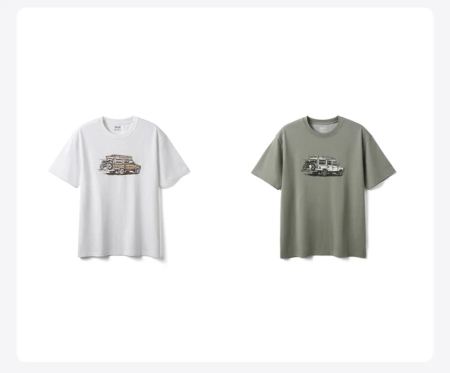 2026 Summer New Oversize 200gsm Coolmax Breathable Moisture Wicking Fabric T-shirts Men Car Print Plus Size Tops