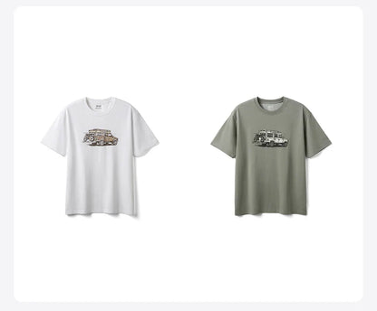 2026 Summer New Oversize 200gsm Coolmax Breathable Moisture Wicking Fabric T-shirts Men Car Print Plus Size Tops