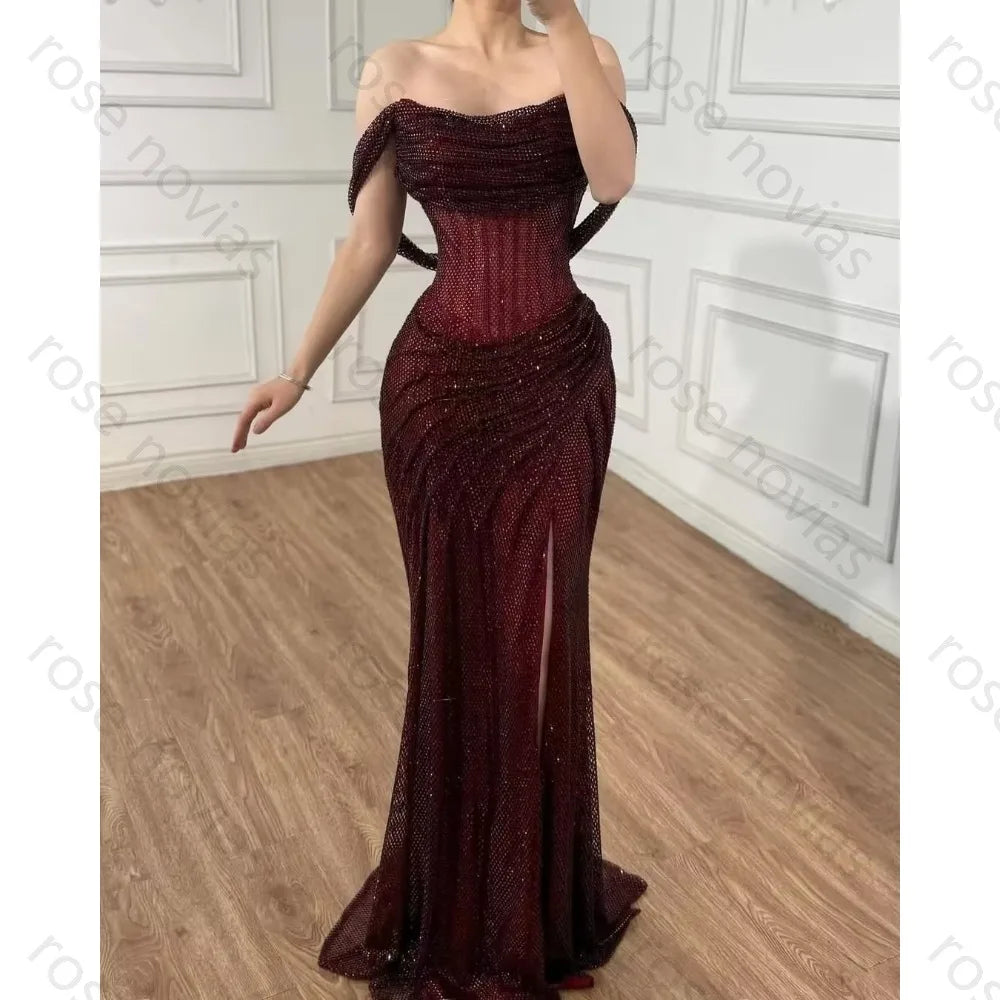 Customized Evening Dresses A-line off the Shoulder Slit for the Floor-Length High Quality for Bespoke Occasion Party Dress