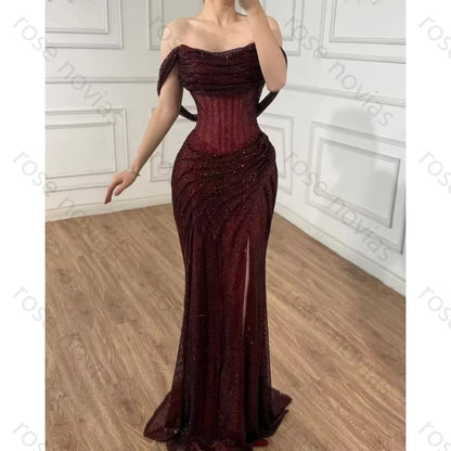 Customized Evening Dresses A-line off the Shoulder Slit for the Floor-Length High Quality for Bespoke Occasion Party Dress