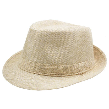 Middle Aged Linen Curled Jazz Hat Summer British Retro Top Hat Outdoor Plain Solid Linen Sun Visor Hat Party Fedoras Cap