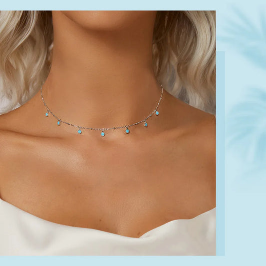 925 Sterling Silver Simple Clavicle Chain Chokers Turquoise Bead Necklace for Women Fine Jewelry Gift BSN388