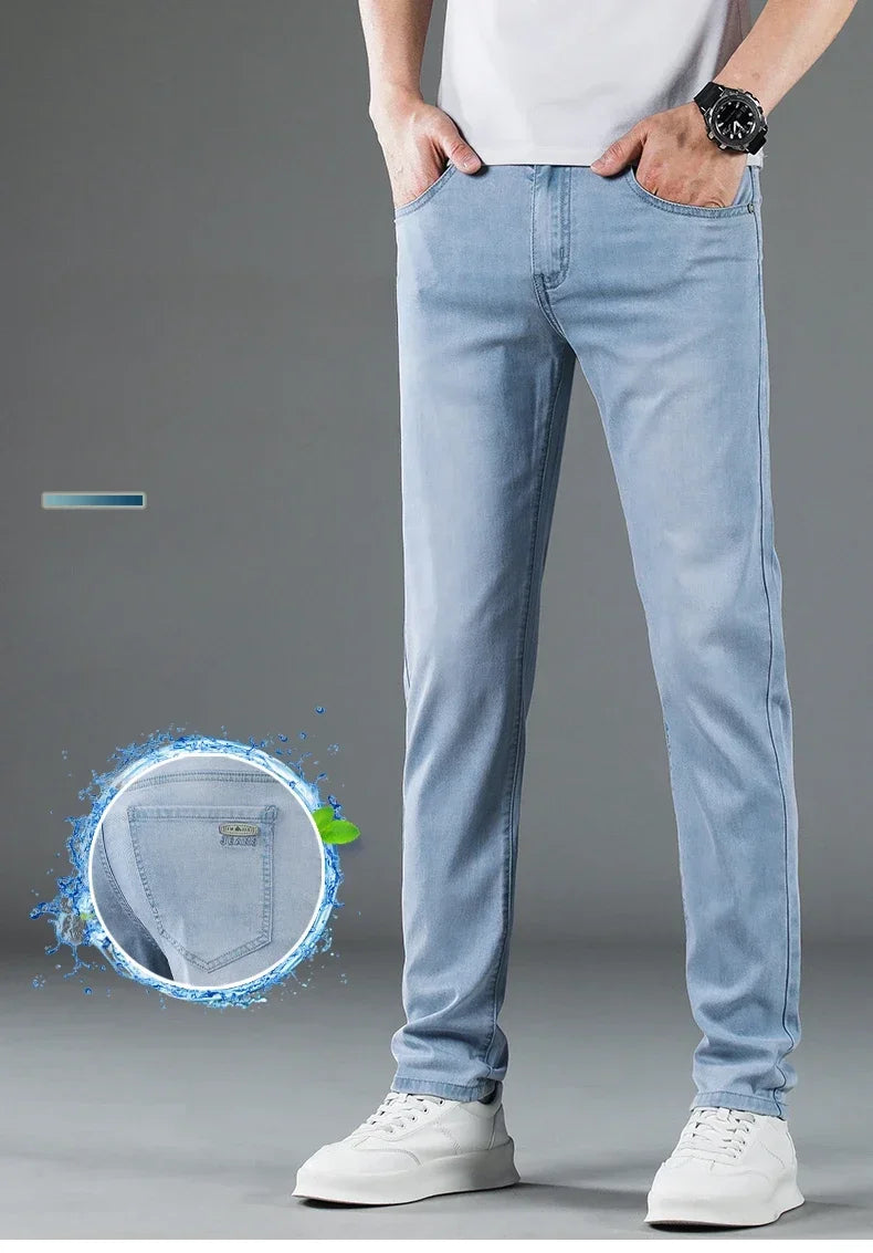 New Men's Thin Lyocell Jeans Soft Business Stretch Fashion Trousers Slim Brand Casual Elasticity Denim Pants Male Clothes