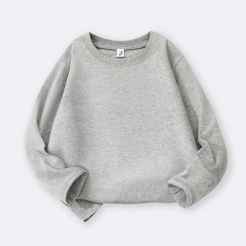 1pcs Spring Autumn Children's Pure Cotton Long Sleeve T-shirts Solid Color Boys Girls Tops Kids Baby Leisure Tee Student Clothes