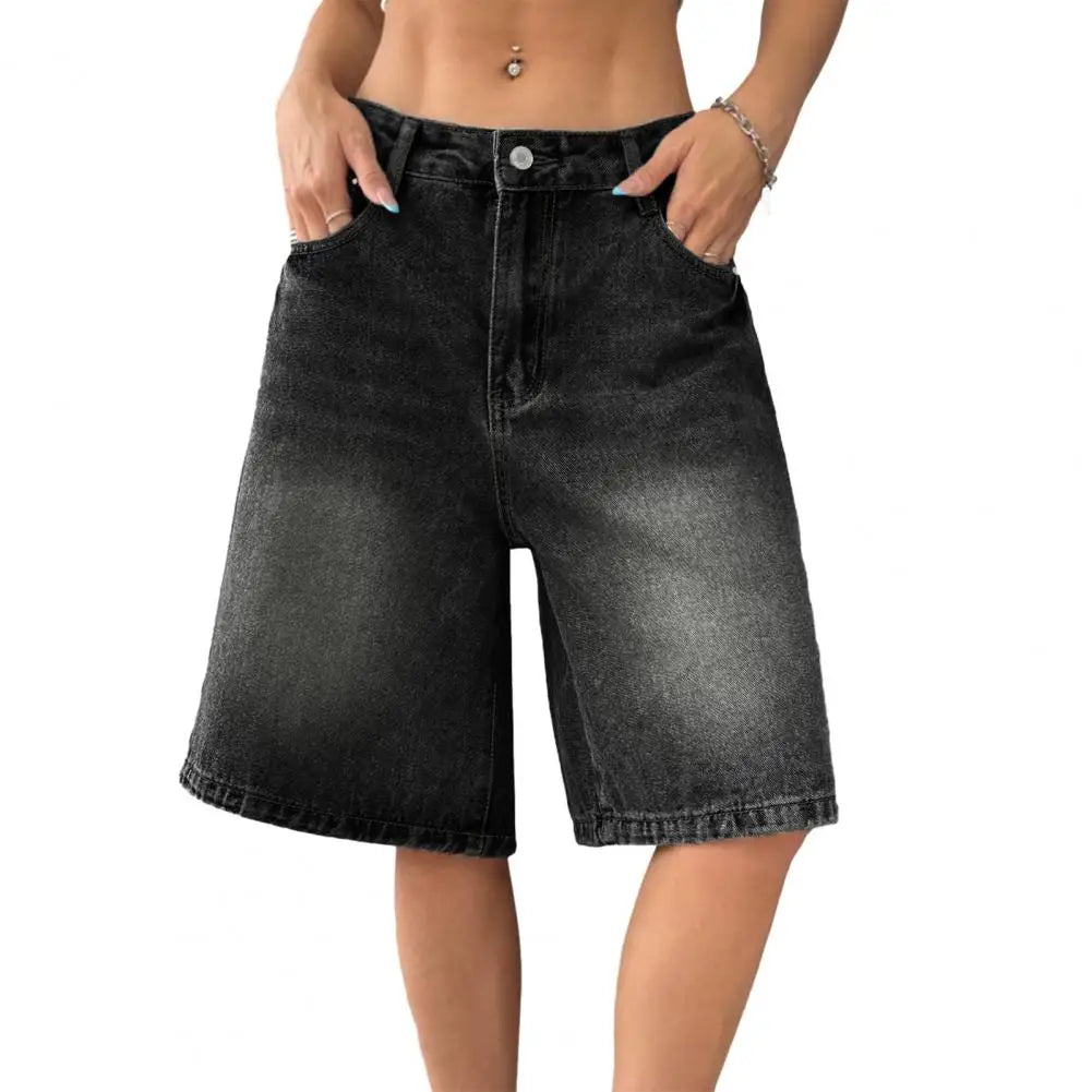 Women's Bermuda Summer Jean Shorts High Waisted Knee Length Baggy Jorts Wide Leg Breathable  Loose Denim Shorts with Pockets