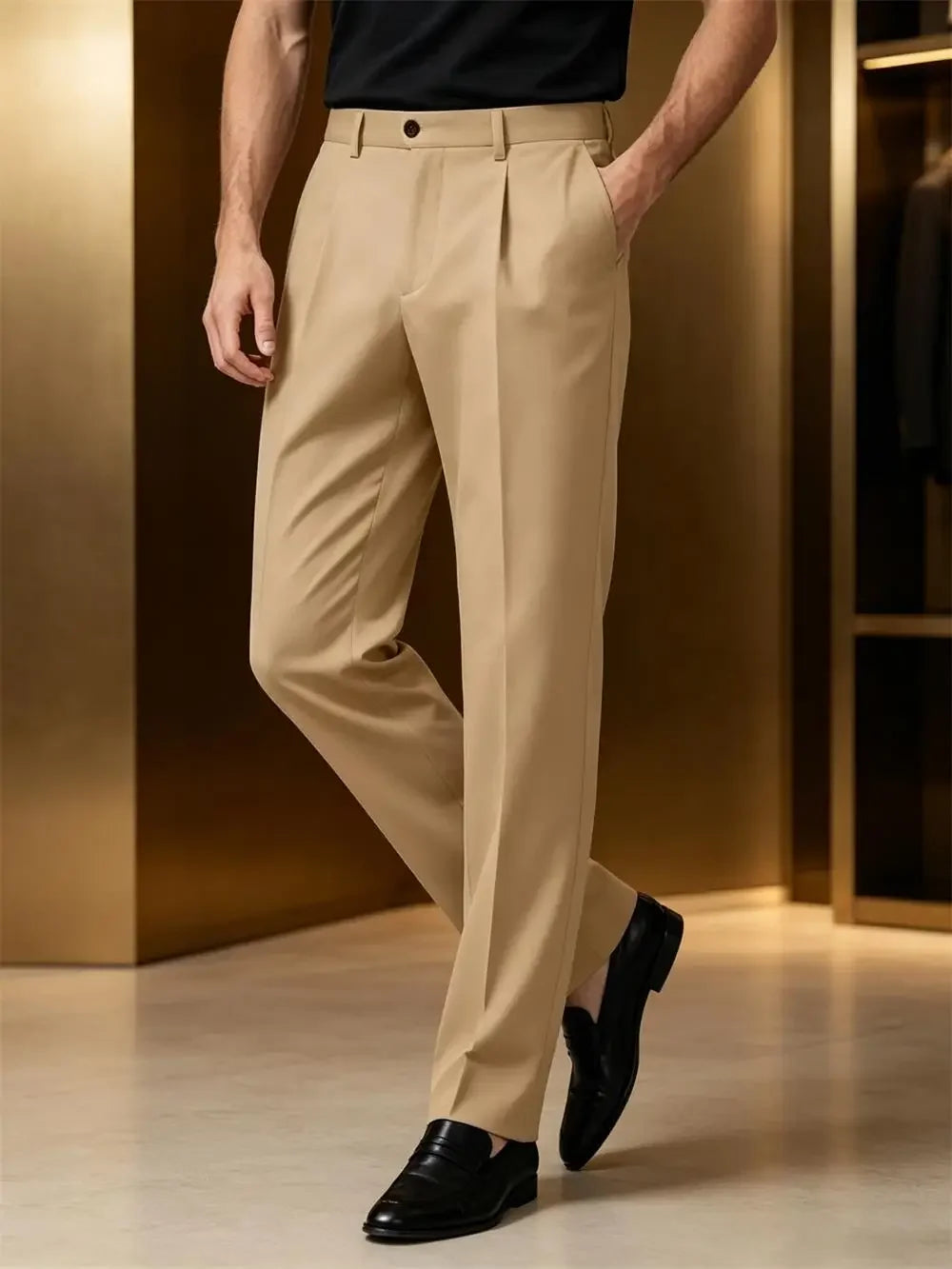 Men's Pleated Dress Pants Wide-Leg Versatile Premium Formal Banquet Wedding Summer Casual Trousers Chinos Business Daily Office