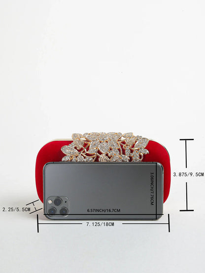 Rhinestone Clutch Bag with Crystal Floral Clasp Women Evening Handbag Formal Party Purse