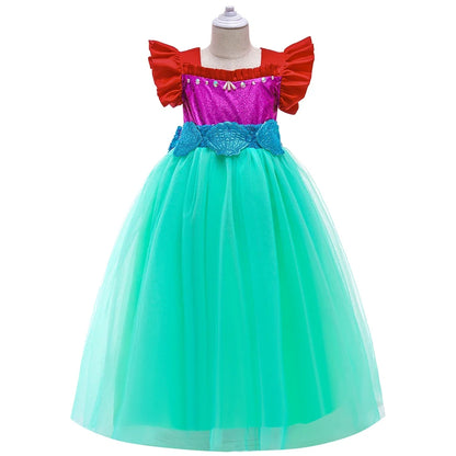 Little Mermaid Ariel Princess Costumes Young Girls Purple Dress Kids Cosplay Carnival Gown Birthday Tutu Dresses Summer New Wear