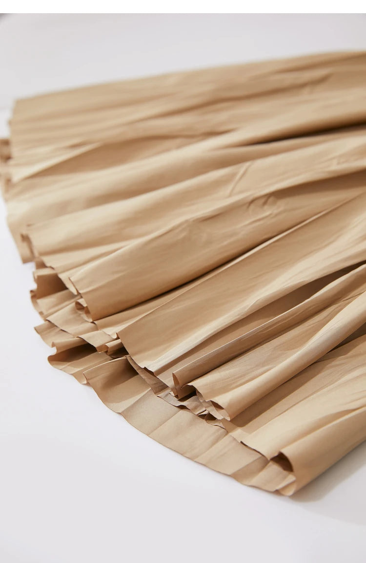 Minimalism Pleated A-Line Skirts Women 2024 Summer New Baiscs Rubber Band Waist Irregular Loose Large Hem Skirt 12442081