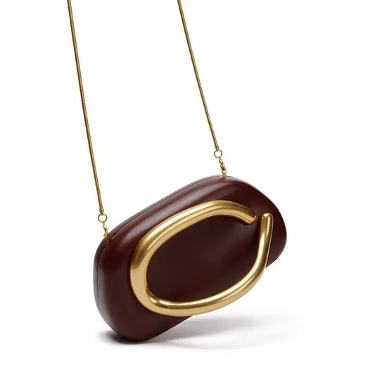 Classic round Box Handheld Dinner Bag Miniature Retro Metal Handle Chain Shoulder Strap Crossbody Bag Street Trend Hard PU Bag