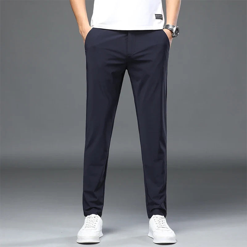 Summer Ultra-thin Men's Casual Pants High Elastic Quick-drying Ice Silk Slim Straight Business Formal Solid Color Trousers