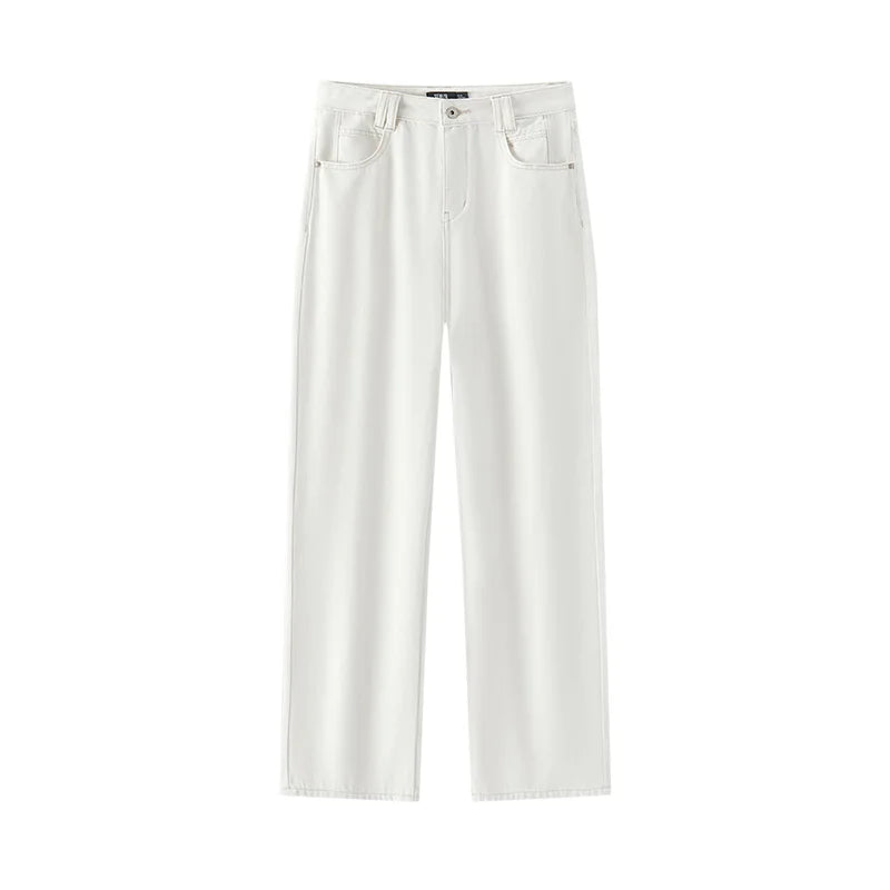 Jeans Women Heightening Pure Cotton Long Trousers Autumn 2024 New Flesh-hiding Wide-leg Trousers