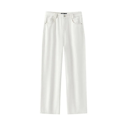 Jeans Women Heightening Pure Cotton Long Trousers Autumn 2024 New Flesh-hiding Wide-leg Trousers
