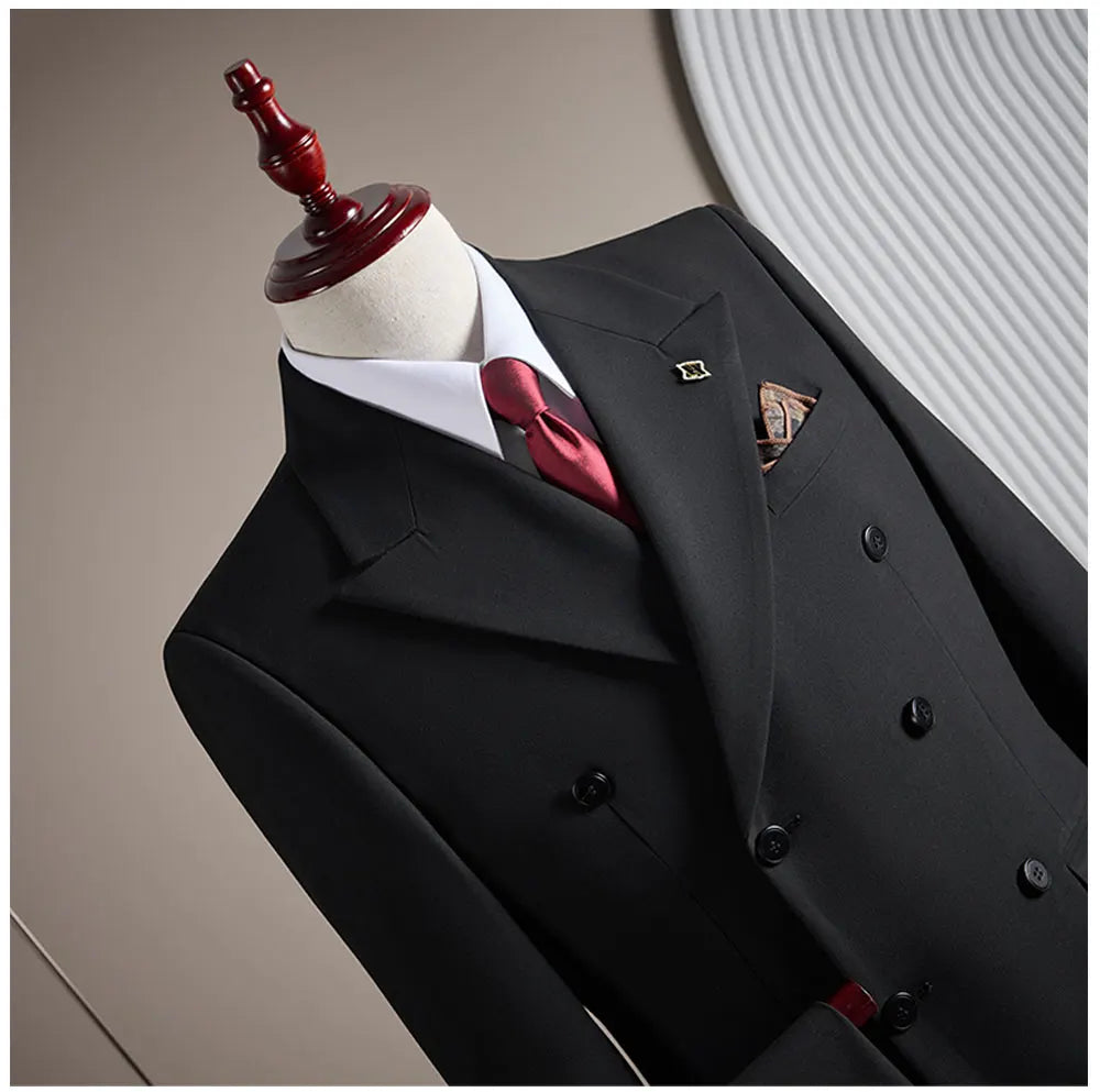 High-quality Groom Wedding Suit, Fashionable and Stylish Dress, Men's Business Double-Breasted Suit Set, Men's Three-Piece Set