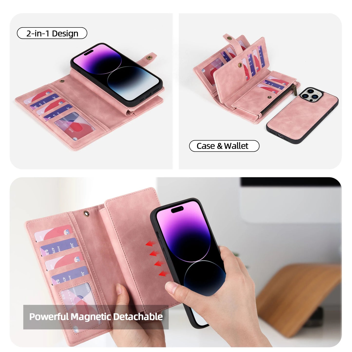 حافظة جلدية فاخرة قابلة للطي لهواتف آيفون 15 14 13 12 11 برو Xs ماكس X XR 7 8 بلس SE 2022 2020، غطاء محفظة مغناطيسي متعدد الوظائف