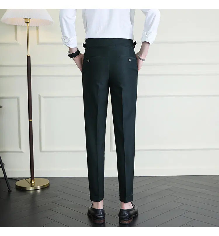 Italian Style Neapolitan High-waisted Suit Pants High Quality Fashion Men's Slim Fit Business Office Social Wedding Trousers