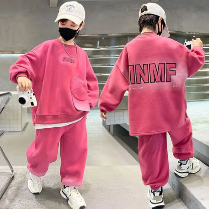 Sweatshirt Set Korean Children's Clothes 2025 Boy Clothing 7 12 Years Top Bottom Child Autumn Winter Year Old Kids Junior Boys'