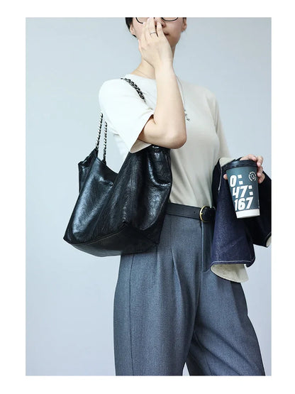 Women Genuine Leather Luxury Chain Single Shoulder Bags Large Capacity Soft Handbag Suitable For Working And Travling
