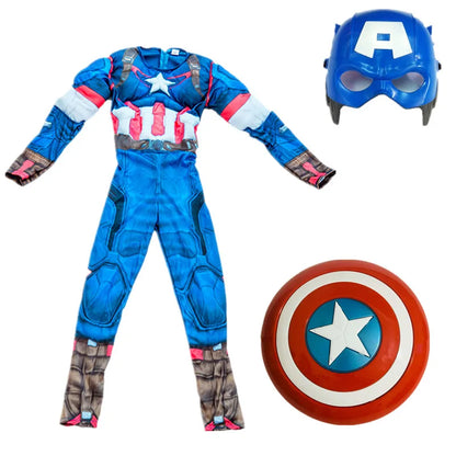 3-12Y Boy's  Costume Superhero Roleplay Onesie School Performance Outfit with Mask and Shield Toy Gift