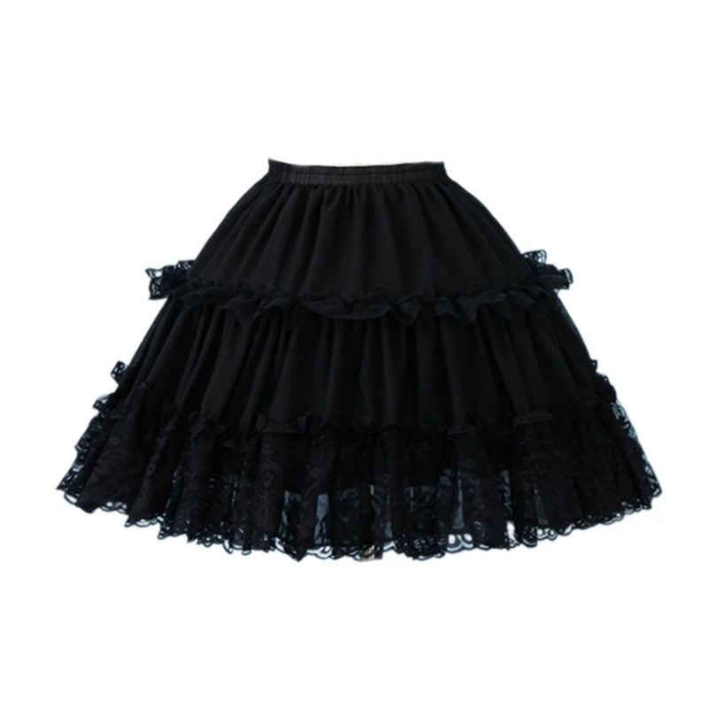 Womens Elastic Waist 2 Hoop Petticoat Ruffle Lace Short Half Slip Underskirt