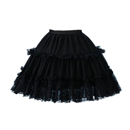 Womens Elastic Waist 2 Hoop Petticoat Ruffle Lace Short Half Slip Underskirt