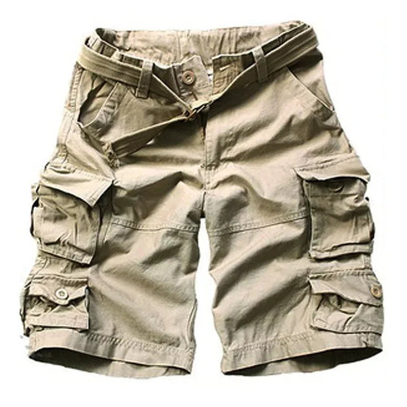 Summer Cargo Shorts Men Many Pocket Camouflage Half Trousers Short Casual Loose Camo Shorts Knee length With Belt Bermuda Male