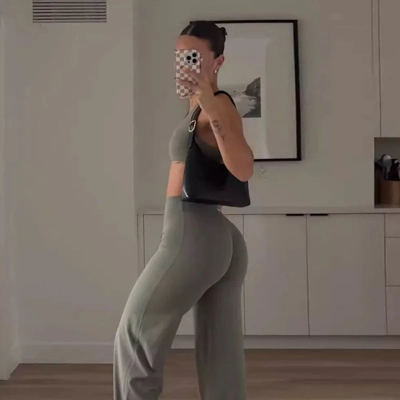 Gym Workout Wide Leg Leggings Ultra Soft High Waist Tummy Control Loose Yoga Pants Women Hip Lifting Straight Sports Trousers