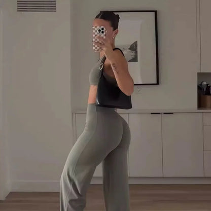 Gym Workout Wide Leg Leggings Ultra Soft High Waist Tummy Control Loose Yoga Pants Women Hip Lifting Straight Sports Trousers