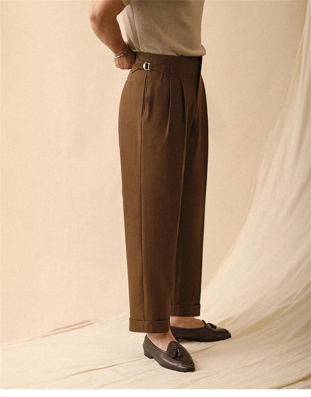 New Men's Summer Straight Pants Paris Button Non Ironing Loose Fitting Business Naples Casual Pants High Waisted Office Trousers