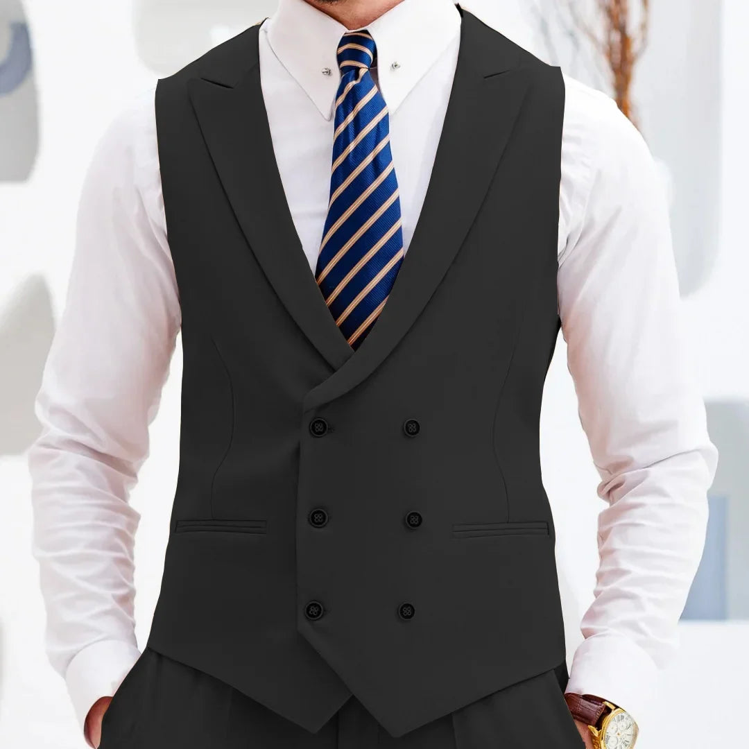 Men Vest White Double Button With Lapel Waistcoat For Wedding Birthday Banquet Party Business Work Casual Daily Men Suit Vest