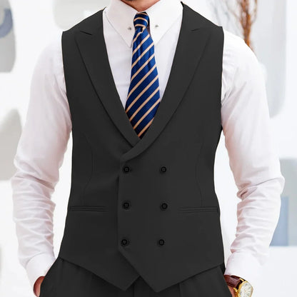 Men Vest White Double Button With Lapel Waistcoat For Wedding Birthday Banquet Party Business Work Casual Daily Men Suit Vest