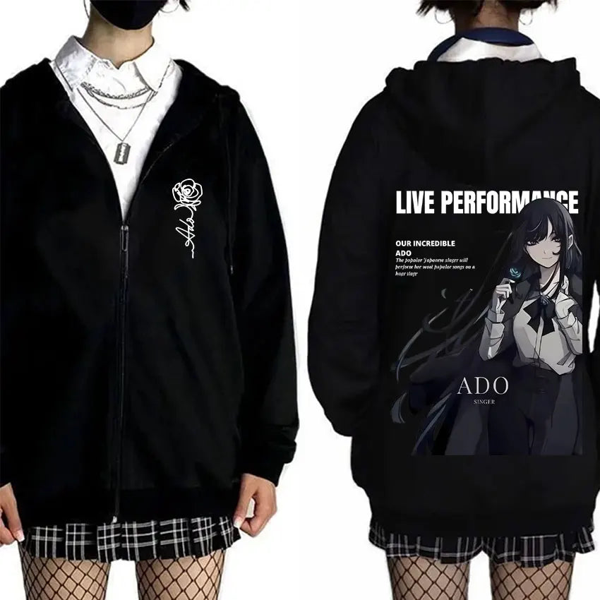 Ado World Tour 2025 Hibana Zipper Hoodie Men Women Clothing Fashion Japanese Style Streetwear Unisex Casual Fleece Zip Up Jacket