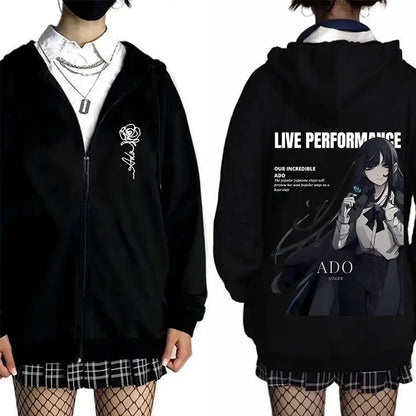 Ado World Tour 2025 Hibana Zipper Hoodie Men Women Clothing Fashion Japanese Style Streetwear Unisex Casual Fleece Zip Up Jacket