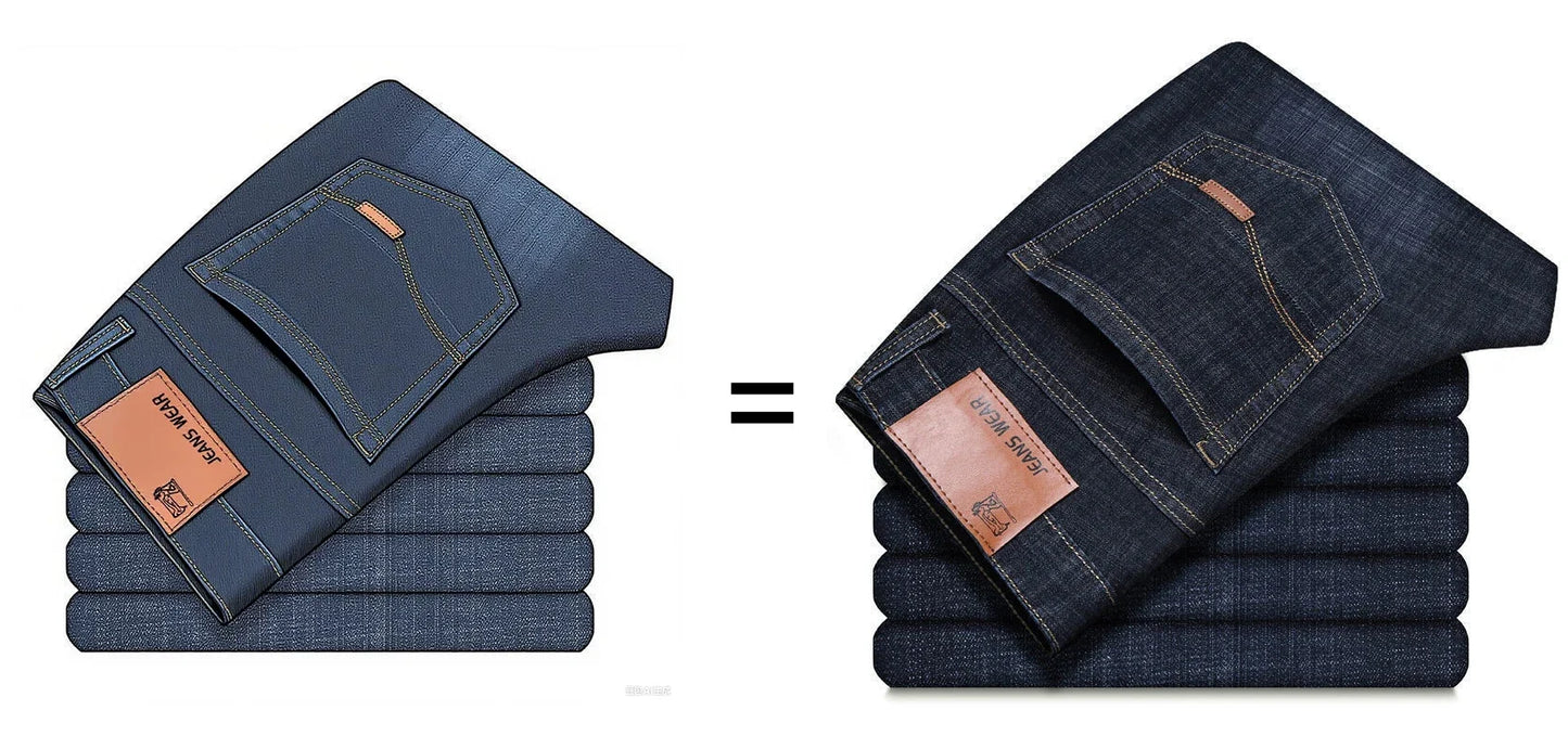 2025 men's fashion business jeans classic style casual elastic slim fit jeans men's denim pants black blue