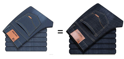 2025 men's fashion business jeans classic style casual elastic slim fit jeans men's denim pants black blue