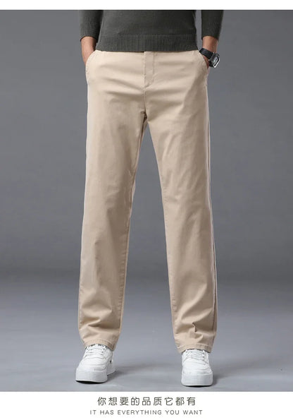 190 Cm Tall Men's Pants Summer Straight Chino Trouser Male Stretch Cotton Office Work Extra Long Leg Length 115 110cm Lengthed
