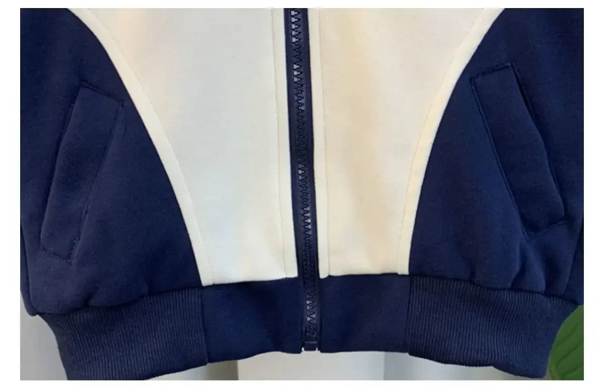 Children's Cotton Clothing Set Spring Autumn New Boys Girls Thick Casual Zipper Jackets and Pants 2-piece Set Korean Sportswear