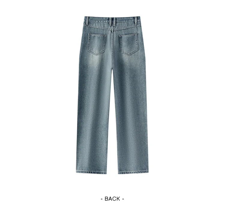 Jeans Women Heightening Pure Cotton Long Trousers Autumn 2024 New Flesh-hiding Wide-leg Trousers
