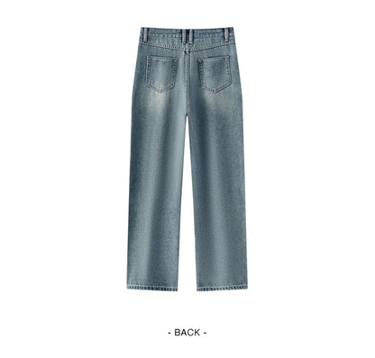 Jeans Women Heightening Pure Cotton Long Trousers Autumn 2024 New Flesh-hiding Wide-leg Trousers