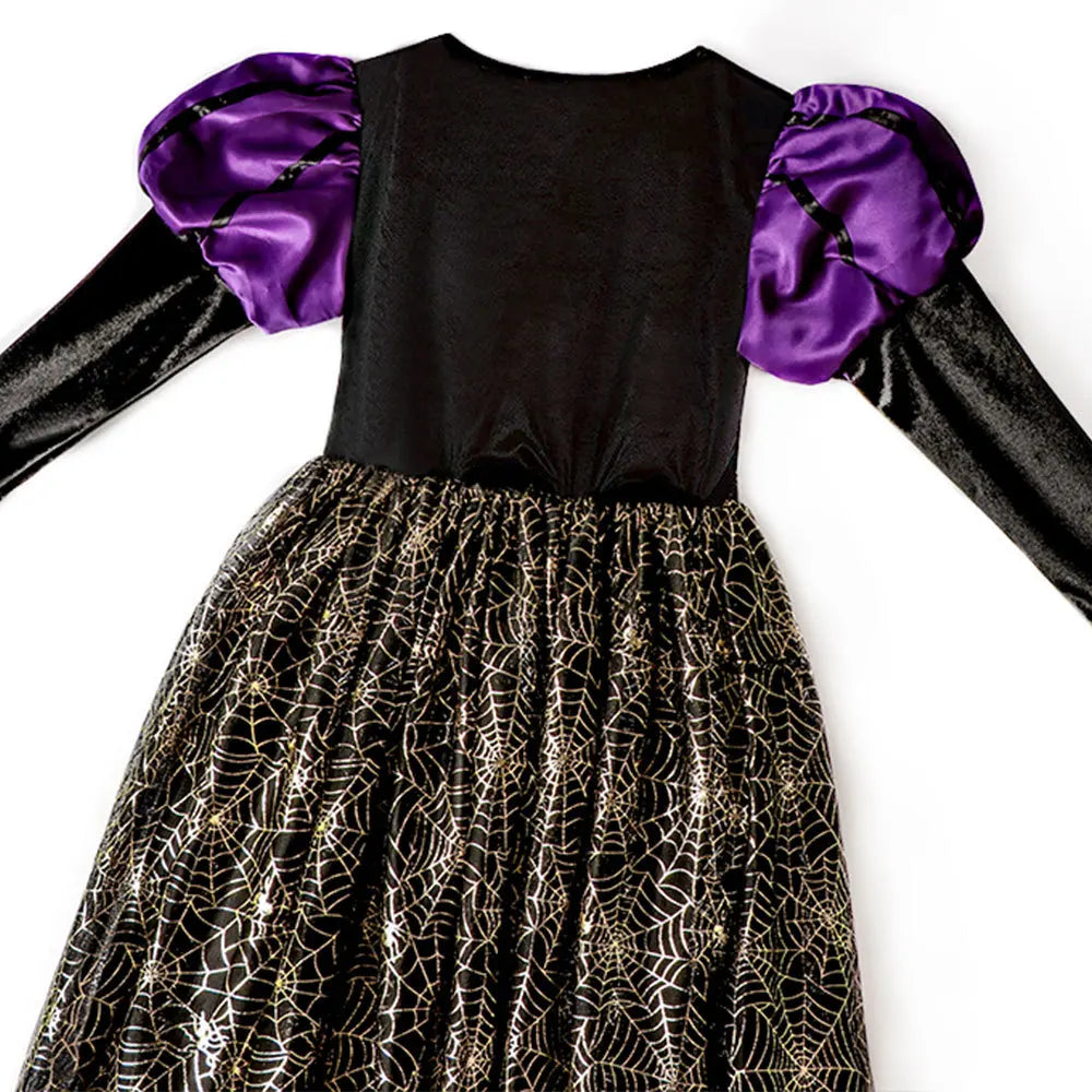 2025 Halloween Easter Festive Party Girl Cosplay Classic Witch Purple Print Long Sleeve Dress Evil Horror Set Baby Birthday Gift